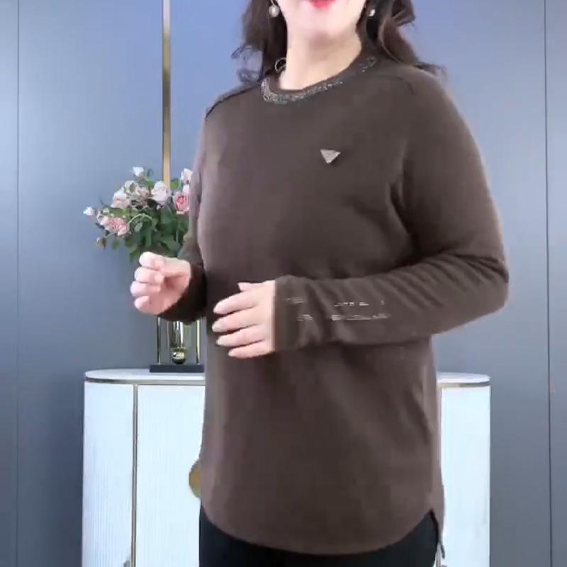 

2025 Весна Легкий Универсальный Свитер-футболка больших размеров для женщин среднего возраста L (100-120 jin) кофейный