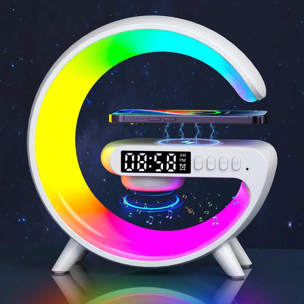 Multifunction Wireless Charger Stand Pad RGB Light Alarm Clock Speaker For iPhone Samsung Xiaomi Mini Fast Charging Dock Station