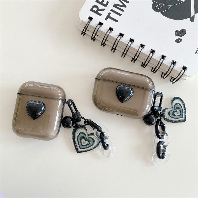 Korean style INS transparent black heart suitable for AirPods Pro 1 protective case 1st and 3rd generation Apple Bluetooth earphone case for women