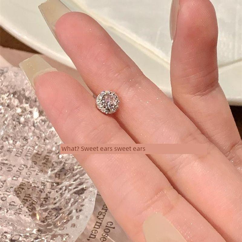 

Diamond Flash Small Ear Bone Stud Mini Exquisite Ear-Caring Medical Titanium Steel Screw Tightening Buckle Ear Studs Ear Bone Pin No Need to Take off Pink round full drill (single)