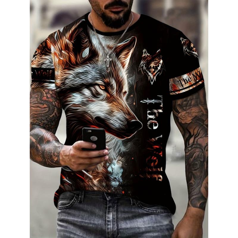 Wolf Print Men's Short Sleeves T-shirt Men's Fashion Personality Street Casual Summer Short Sleeves
