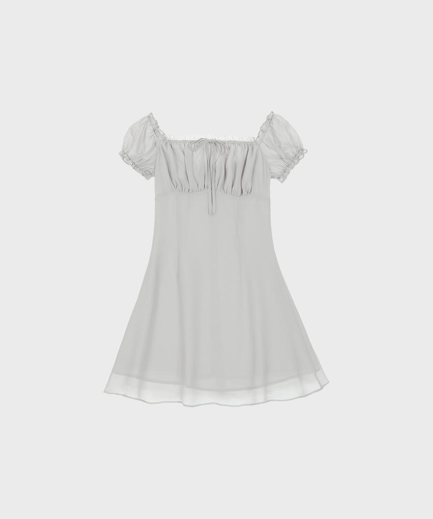 Alkialka Puff Chiffon Mini Dress (Light Gray)