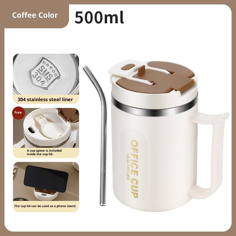 Cold Water Drinks Tumbler Tea Milk Cup 304 Stainless Steel Coffee Mug With Spoon Double Wall Thermal Stainless Steel