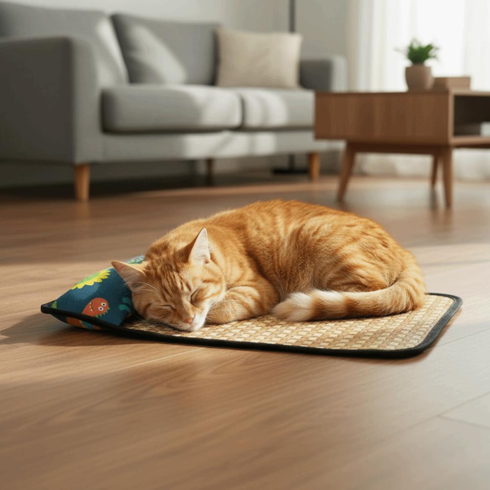 Rattan Weave Pet Cooling Mat Breathable Cat Cooling Pad Waterproof Dogs Floor Cushion Outdoor