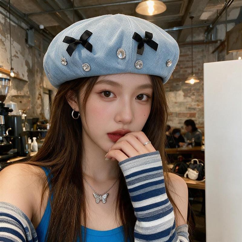 Bear Denim Beret Hat With Adjustable Fit For Casual Women Summer Style