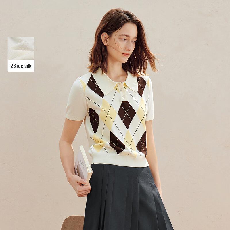 

INMAN Women s Argyle Polo Knit Top M