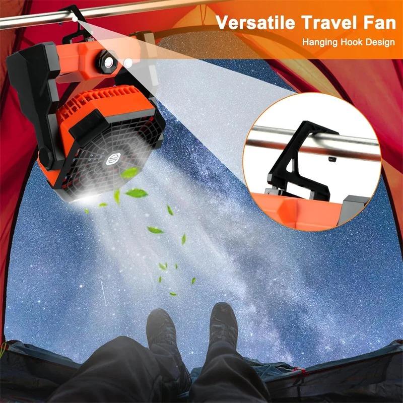 Usb Rechargeable Camping Fan With Light Hook - Portable Outdoor Tent Fan, Personal Desk Fan For Travel, Home, Emergency Use