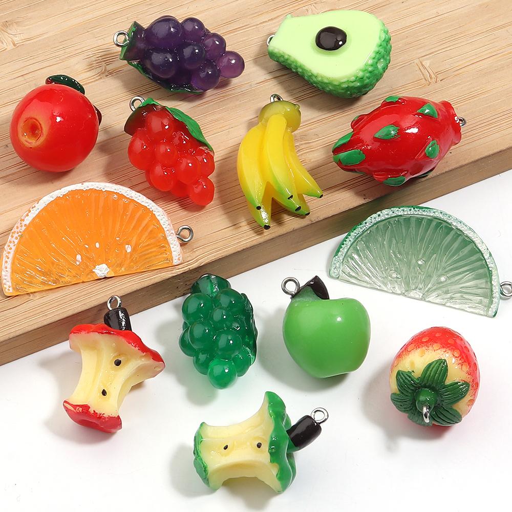 5pcs/lot Fruit Series Acrylic Pendants Colorful Apple Grape Banana Shaped Charms For DIY Earrings Necklace Jewelry Accessories