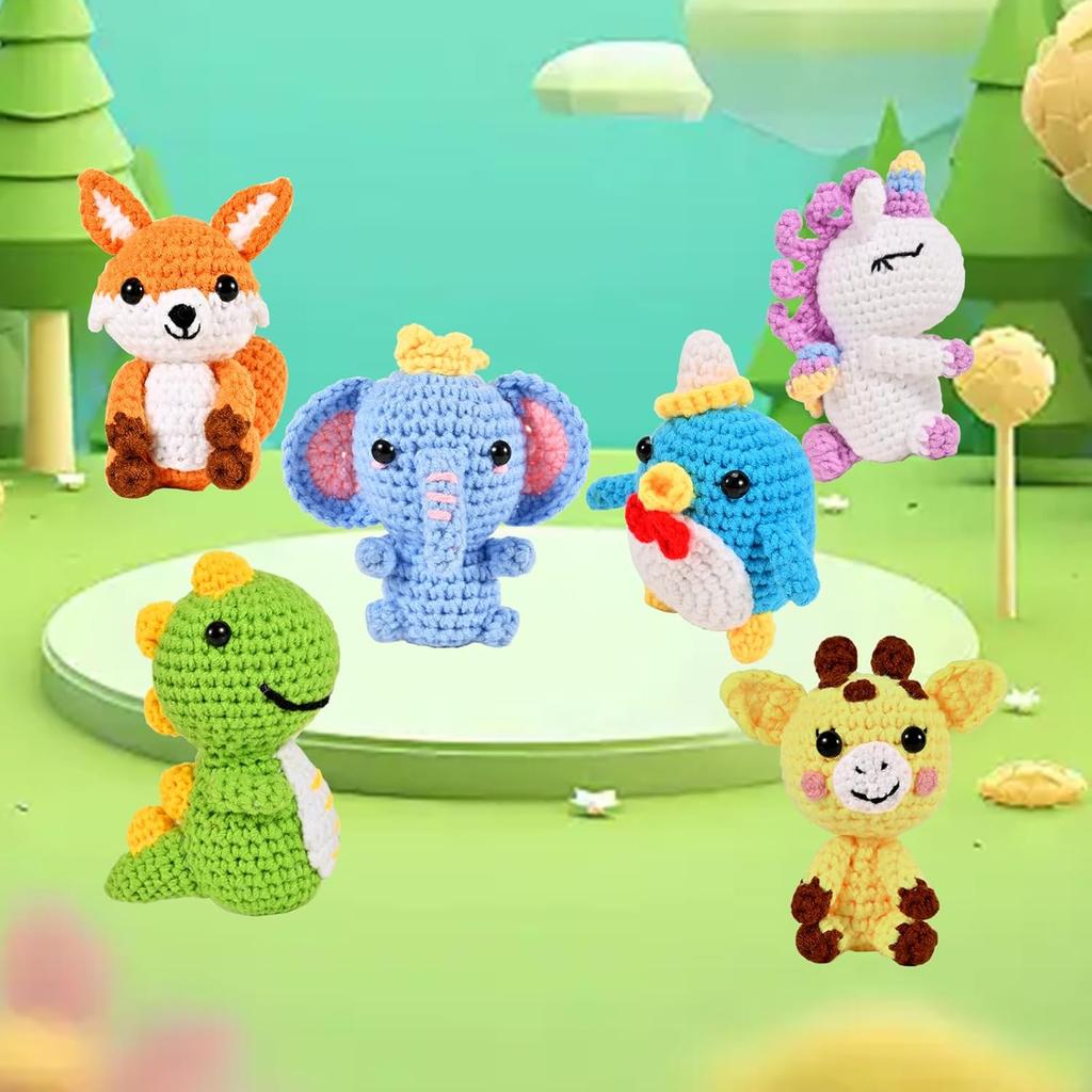 Wunila 6Pcs Crochet Kit for Beginners, DIY Craft for Adults and Kids, Great Gifts for Crochet Lovers, Crocheting Animals Kits with Step by Step