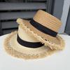 Old Money Wind French Straw Flat Top Top Hat Outdoor Holiday Beach Straw Hat Ladies Summer Travel Sun Hat