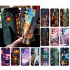 Japan Anime Street View Landscape Cat Phone Case For Samsung Galaxy S25 S24 S23 S22 S21 Ultra S24 S23 S22 S21 S25 Plus S24 FE