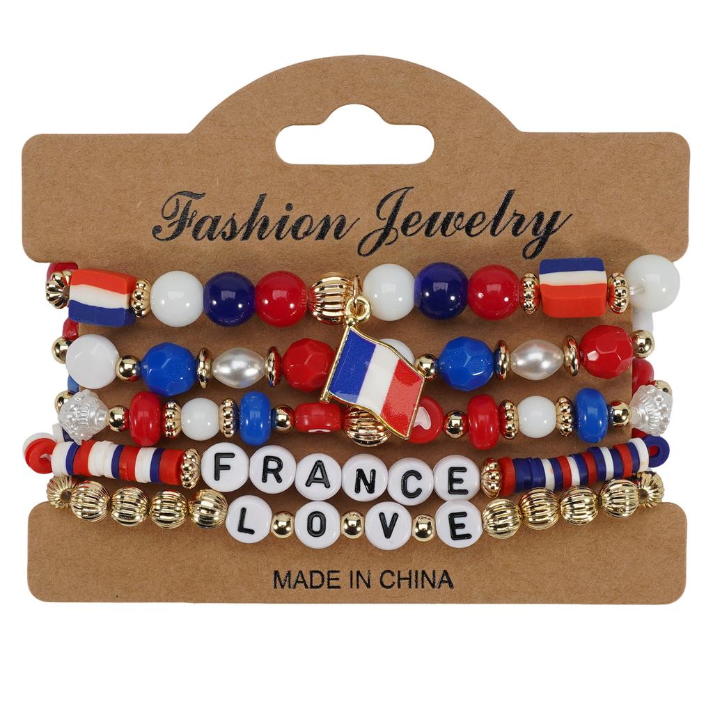 Country Flag Beaded Bracelet Set Multilayer Elastic Jewelry for Fans