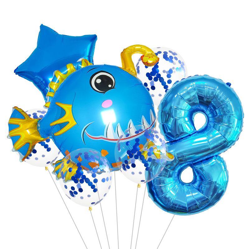 Ocean Theme Balloon Set Kids Birthday Number Balloon Decor