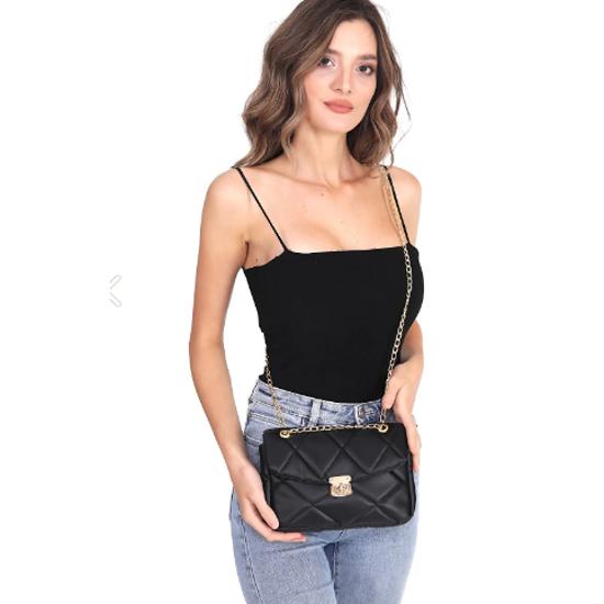 Schwarze gesteppte Hand- und Schultertasche für Damen