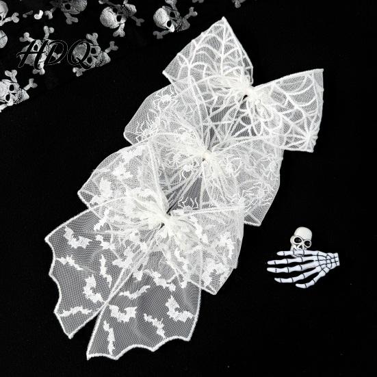 Stiff Three Dimensional Hairpin Halloween Lace Hair Bow Bat/Spider/Web Embroidery Hairpin Gothic Style Decorative Bow for Costumes Large Clip