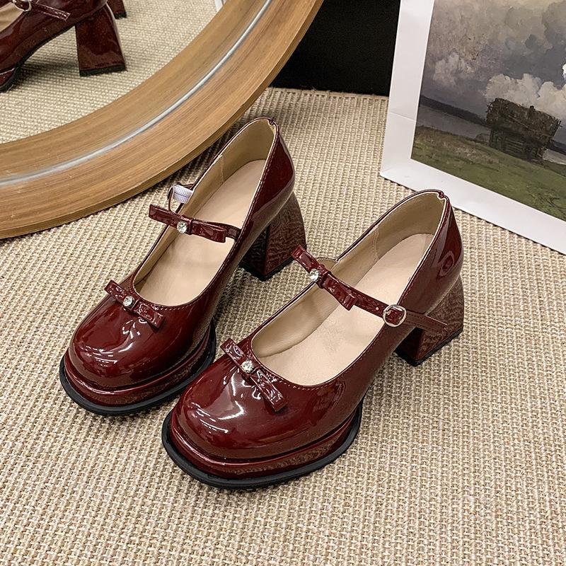 French Mary Jane Shoes Women's 2025 Summer New Super High Heel Retro Jk Small Leather Shoes Patent Leather Thick Heel Versatile Single Shoes