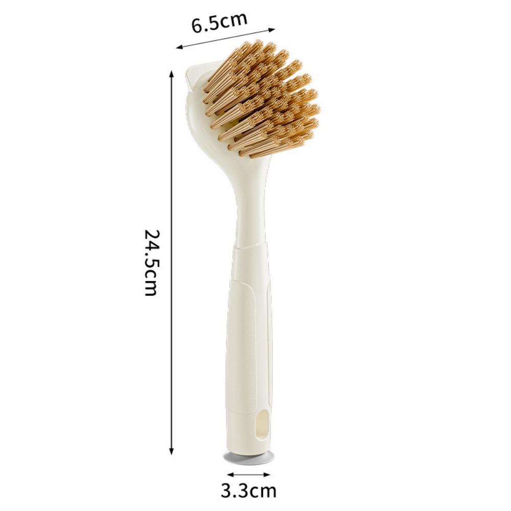 

Long Handle Pot Brush Multipurpose Durable Dishwashing Brush with Suction Cup Bracket Dish Scrubber for Kitchen Pots Dishes Sink бежевый