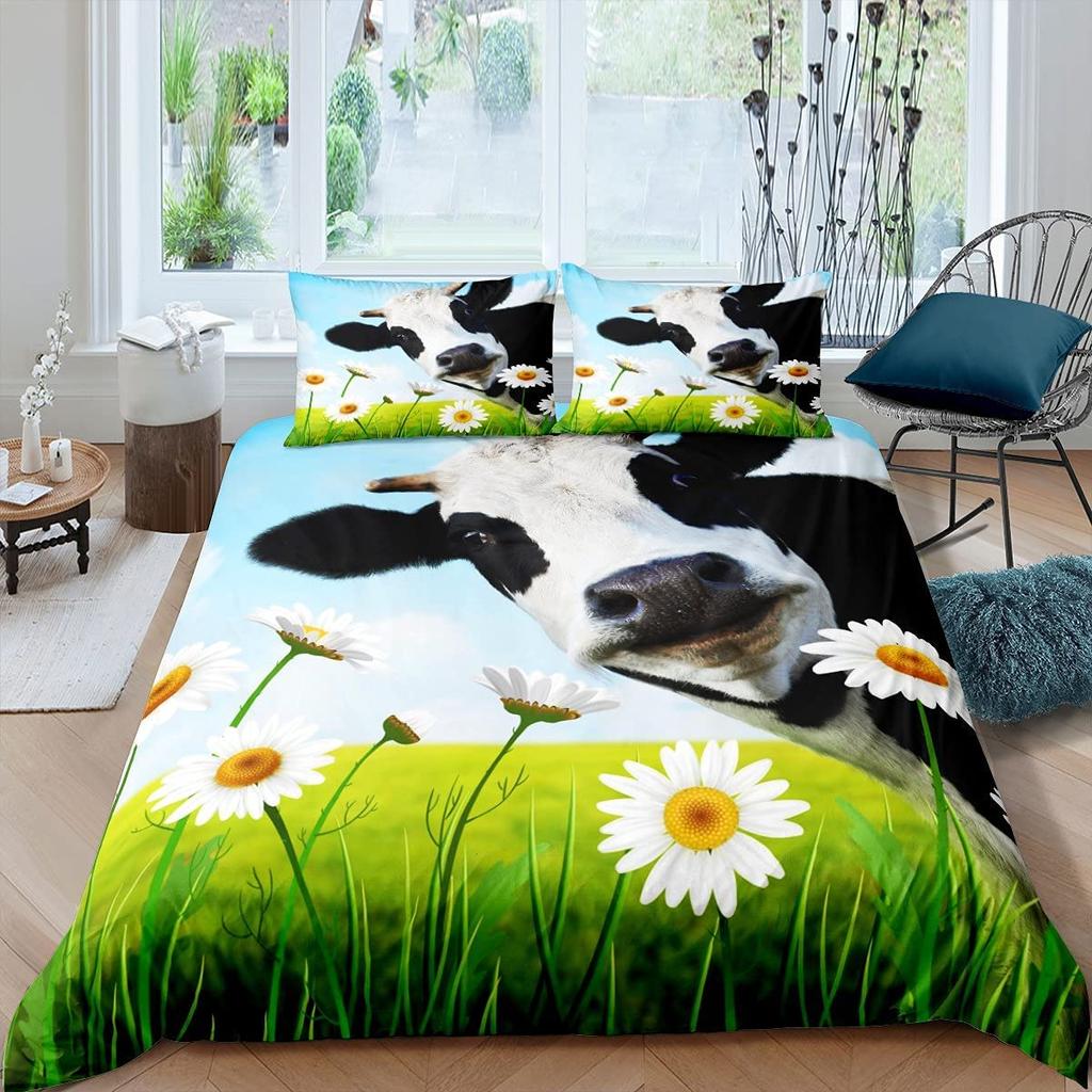 Kuh Bettbezug Set Twin King Size Liebliches Bauernhaus Tier Bettwäsche Set Mikrofaser Bettdeckenbezug Für Teenager Erwachsene Zimmerdeko