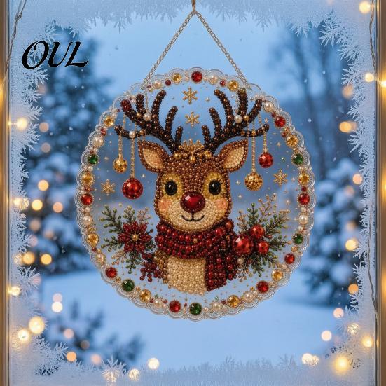 Acryl-Ornamente für Zuhause Weihnachtsbaum Hängender Schmuck, Kunst mit Kunstperlen DIY Malerei Feier Partyzubehör Sonnenfänger, 20cm Leuchtend