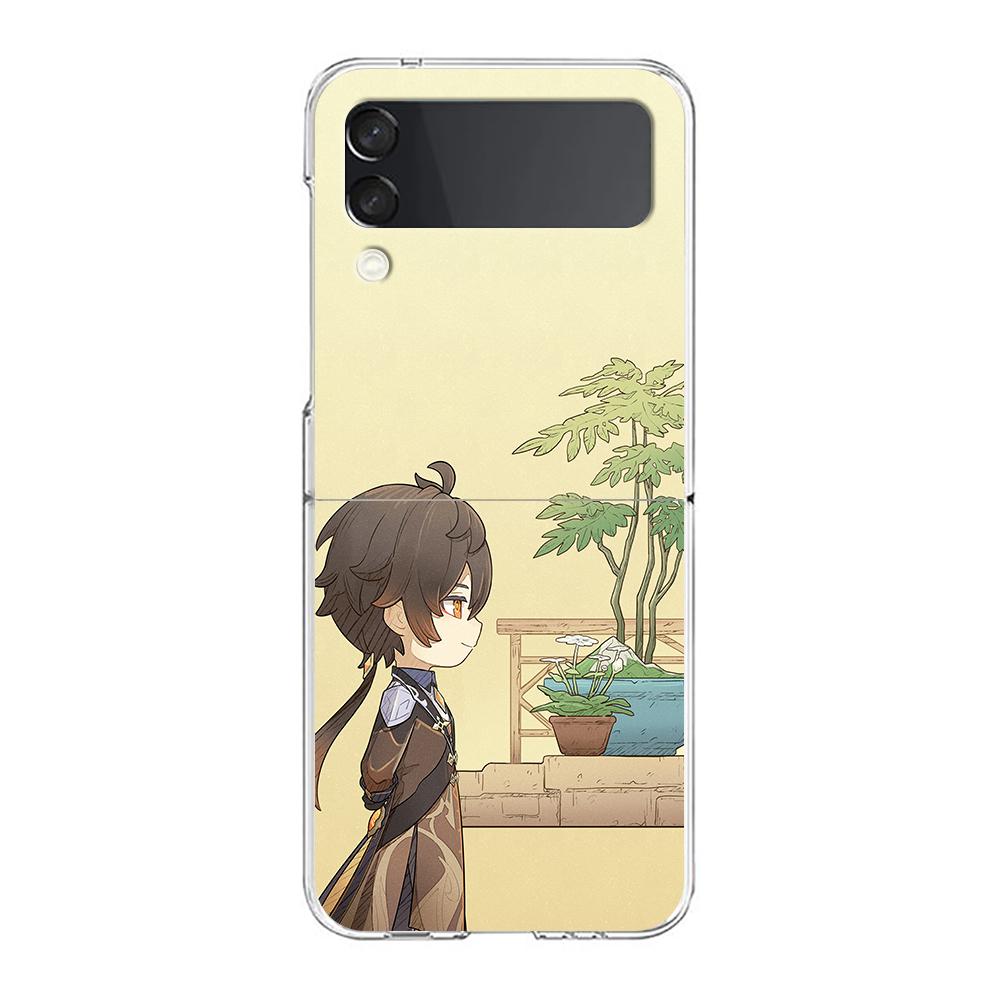 Genshin Impact klee Sayu Qiqi xiao For Samsung Galaxy Z Flip 3 4 5 Hard Folding Clear PC Phone Case For Samsung Z Flip3 Cover