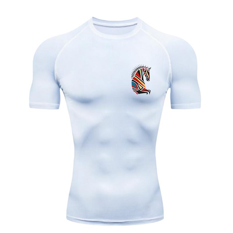 

Horse Head Pattern Men s Sports T-shirt Training Fitness Gym Jogging Running Workout Compression Short Sleeve T-Shirt S