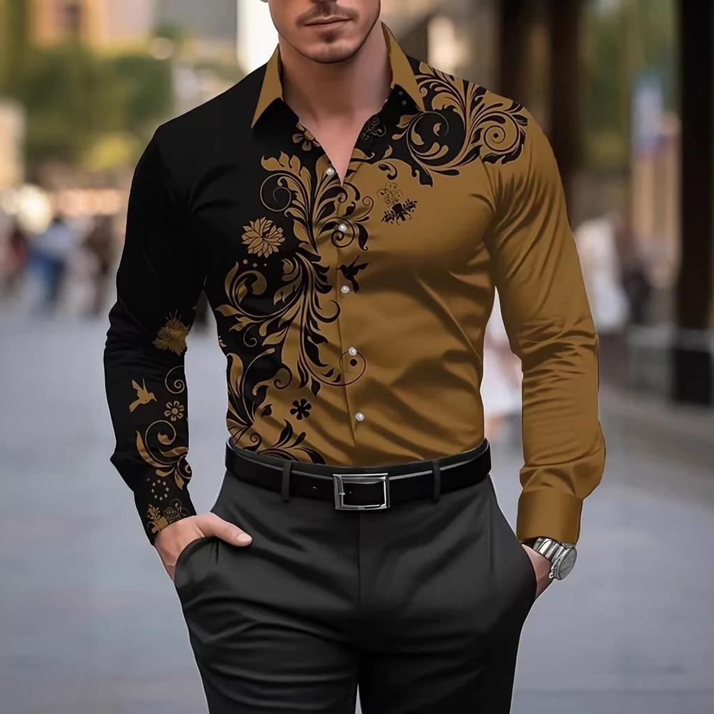 Nowa Odzież Męska Wiosna Jesień Moda Koszula z Długim Rękawem Męska Business Casual Koszula z Nadrukiem Top 100% Poliester