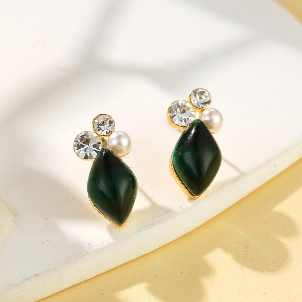 Light luxury fashion geometric color dopamine series stud earrings zircon earrings niche simplicity