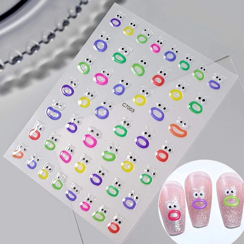 1 SZT. 5D Kawaii Wytłaczane Wykwintne Naklejki na Paznokcie z Uśmiechniętą Twarzą Japońskie Żelowe Makaroniki Nail Art Samoprzylepne DIY Ozdoby do Paznokci