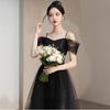 Black Evening Dress Shoulder Premium Birthday Banquet Host Adult Dress Mesh Splicing Mesh Dress