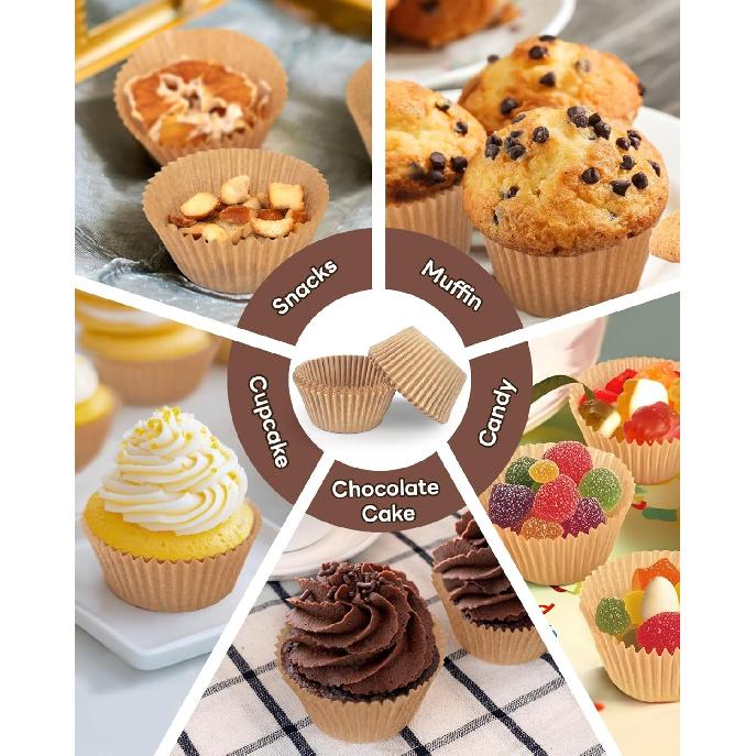Non-stick 200pcs Standard Cupcake Liners for Baking, Natural, Food-grade Cupcake Wrapper, Greaseproof Parchment Muffin Liners