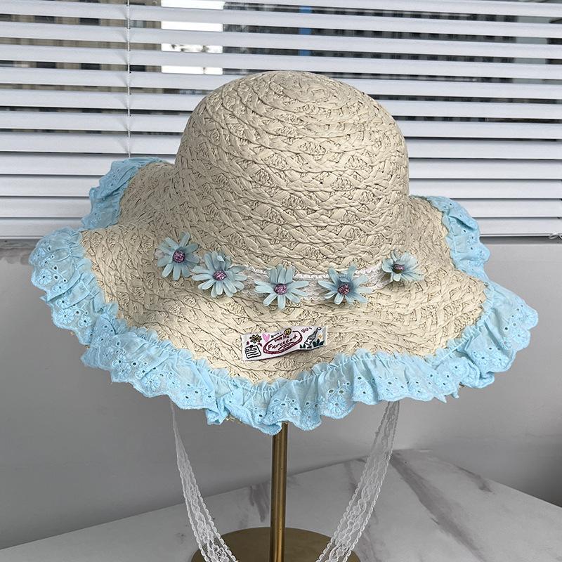 New lace lace daisy straw hat women's big eaves sun hat seaside vacation beach face small sun hat