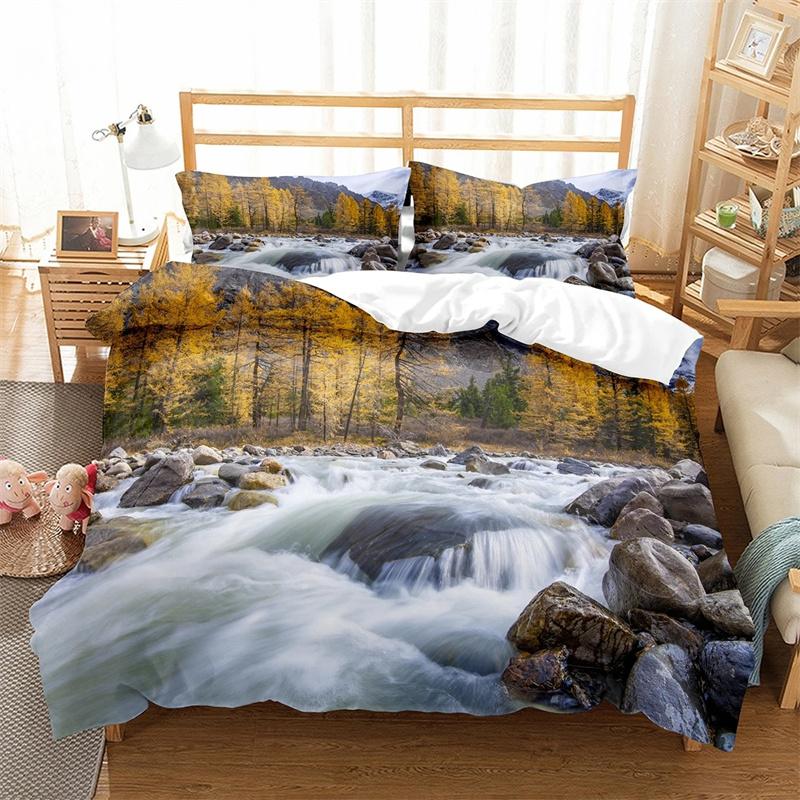 Altai Mountains King Queen Duvet Cover Natural Landscape Bedding Set Forest Lake Scenery Quilt Cover Polyester Comforter Cover