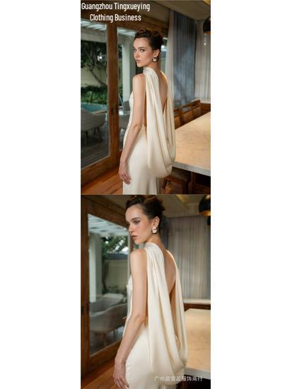 Elegant Summer Satin Evening Gown - Sexy European & American French Style Long Dress for Women