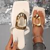 New Square‑Toe Open‑Toe Thong Sandals, Outdoor Versatile Flip‑Flop Casual Flat Sandals With Metal Buckle, Niche Breathable Summer Shoes