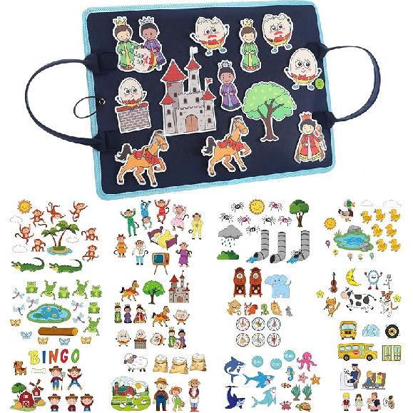 12 Pack Flannel Felt Board Stories Set with a Foldable Board for Preschool Activities Boys Girls (Bible)(Nursery Rhymes) Nursery Rhymes