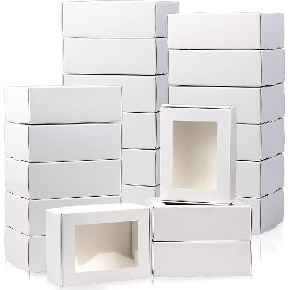 BadenBach 50 Pack Mini Rectangle Kraft Paper Boxes with Clear Windows,3.33" x 2.35" x 1.18",Tiny Small Homemade Soap Packaging Box Small Gift Boxes