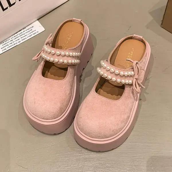 Fashion Shoes Woman 2025 Cover Toe Loafers String Bead Butterfly-Knot House Slippers Platform Luxury Slides Designer Butterfly-knot