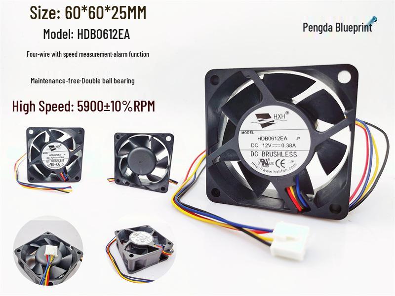 

Brand New HDB0612EA 6CM PWM 12V 0.38A Server Cooling Fan with Double Ball Bearing and Alarm Function. Motherboard 3-wire interface with alarm