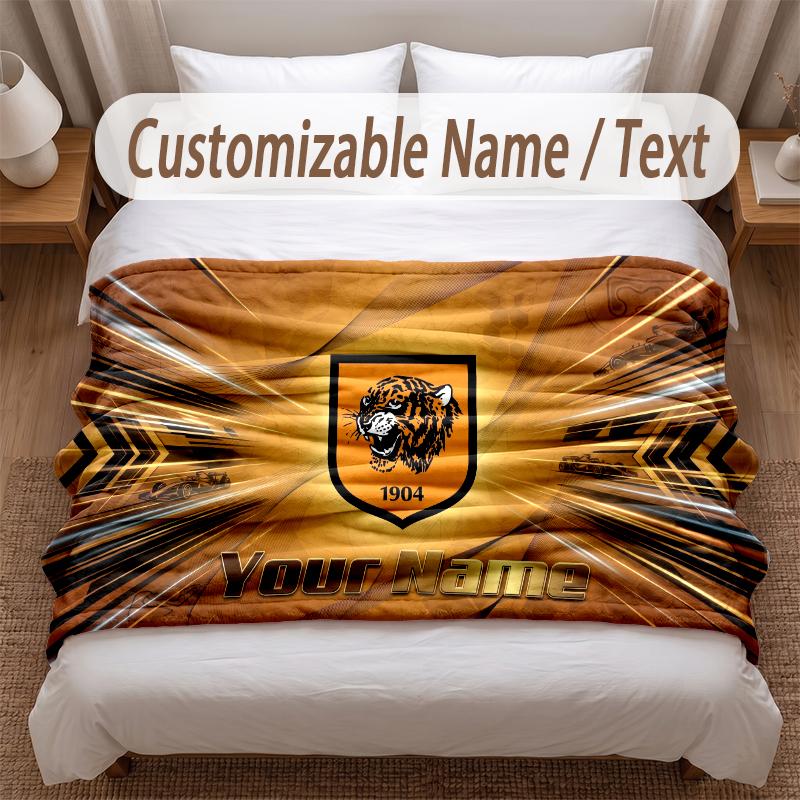 Hull FC Printed Flannel Blanket Custom Name Text Soft Warm Throw For Bedroom Holiday Gift