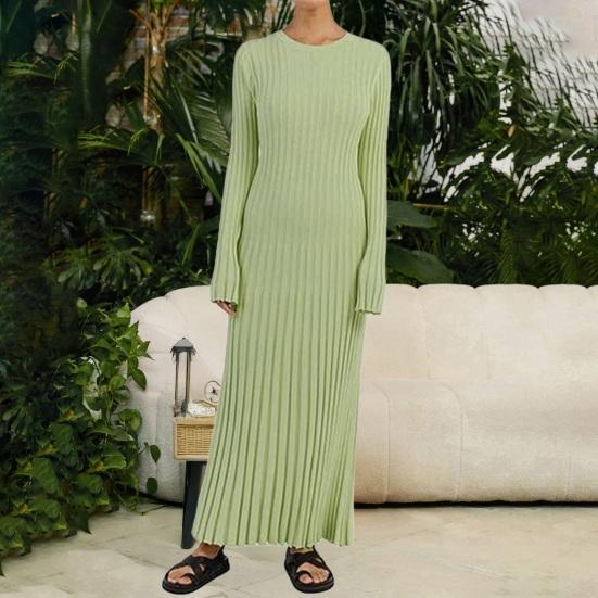

Women s Long Sleeve Ribbed Knitted Maxi Dress Crew Neck Bodycon Sweater Dress Elastic Slim Tie Waist Pencil Long Dress L чорний