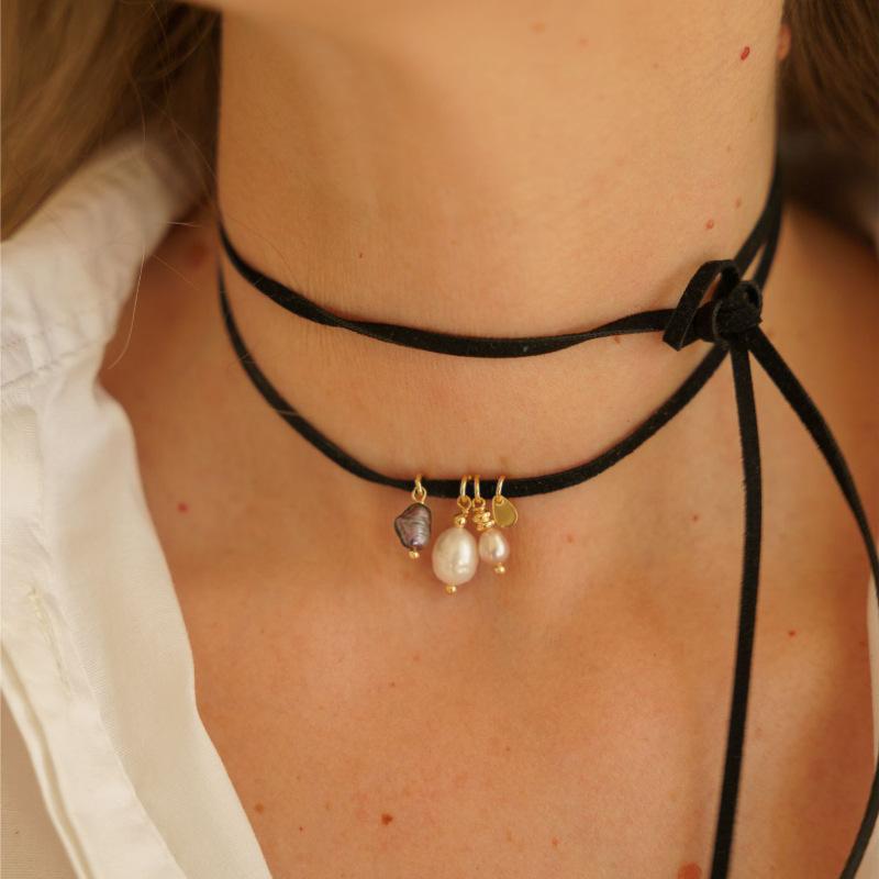 Personalized Necklace Pearl Gourd Pendant Silk Scarf Cloth Rope Necklace Electroplated 18K Gold Color Retention