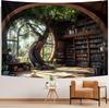 Magic School Bookshelf Tapestry Study Room Picture Large Book Tree House Medieval Tapestries Dorm Wall Art for Home Decor