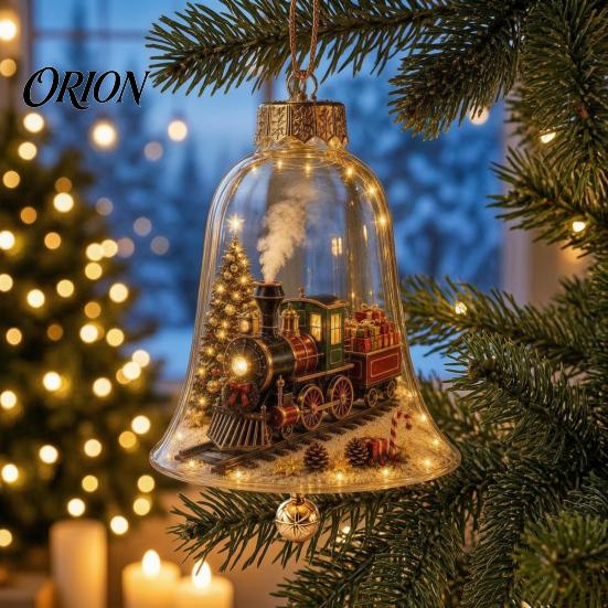 Miniature Holiday Scene Hanging Balls 3D Christmas Bell Ornament, Winter Clear Decoration with Santa Reusable Festival Ornaments Snowman Reindeer
