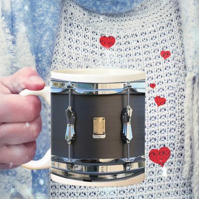 Divertida taza de tambor negra de 11 oz, taza de café de cerámica retro con tambor, favorita del baterista