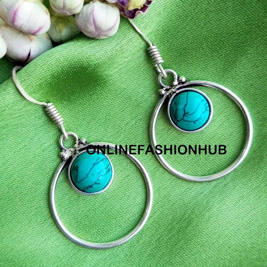 Turquoise Gemstone 925 Sterling Silver Plated Women Hook Earrings Jewelry NST-WE14
