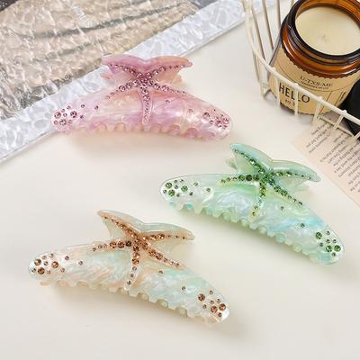 1 Stück Neuer Minderheitendesign Haarclip Eingebetteter Diamant Seestern Hai-Clip Acetat Schwere Arbeit Bunter Haarclip