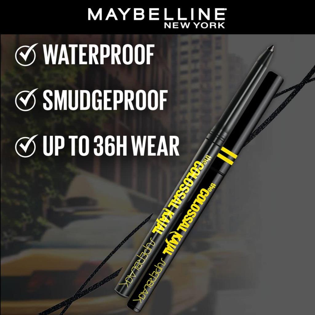 Maybelline New York Colossal Kajal Super Black 0.35g Waterproof Smudge Proof Long Lasting Eye Pencil Intense Color Sharp Definition Eyeliner