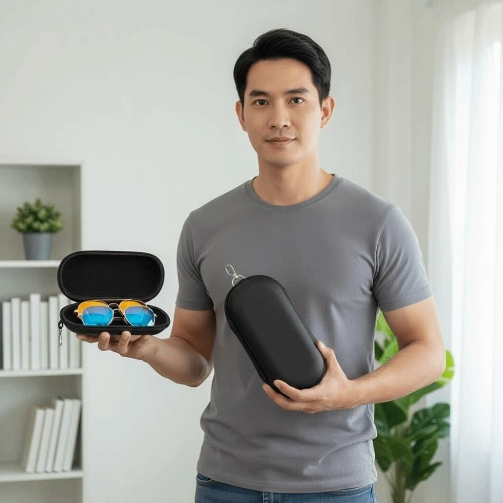 Portable 2 Slots Glasses Organizer Fruit Printed / Black EVA Double-layer Eyewears Storage Box Anti-lost Dust-proof