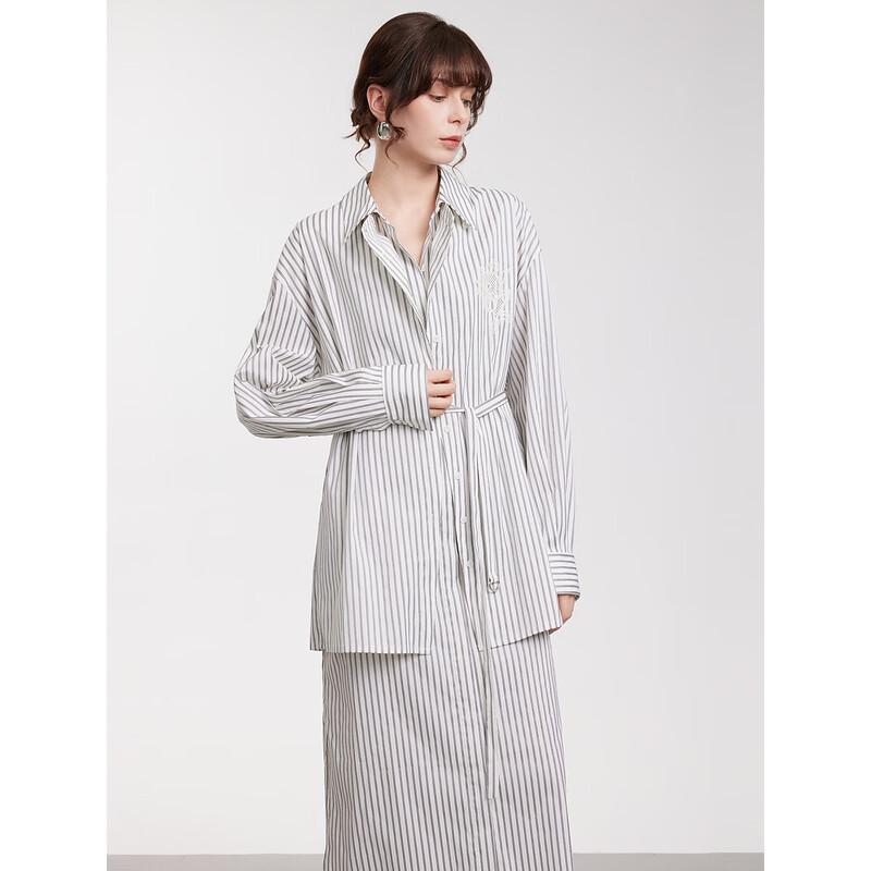 ELLE Women s Striped Shirt Dress Two-Piece Set M