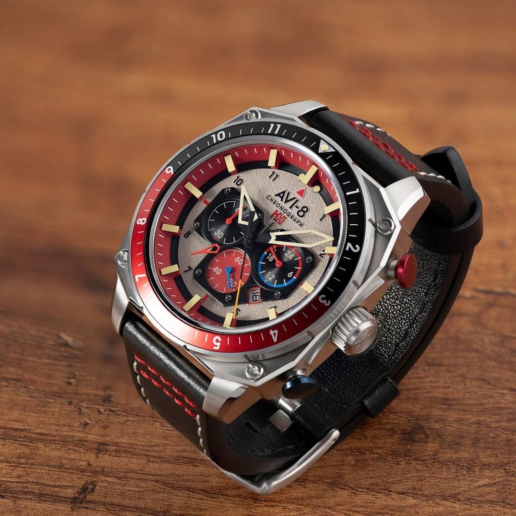 AVI-8 Hawker Hunter Atlas Dual Time Chronograph Hazard Red Quartz AV-4100-03 Men's Watch
